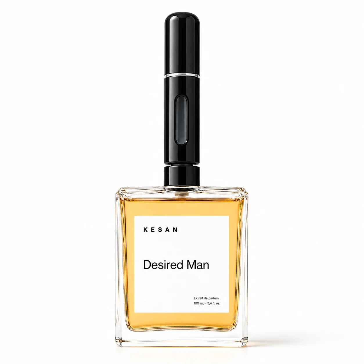 Atomizer bottom-fill diposisikan tegak di atas batang parfum